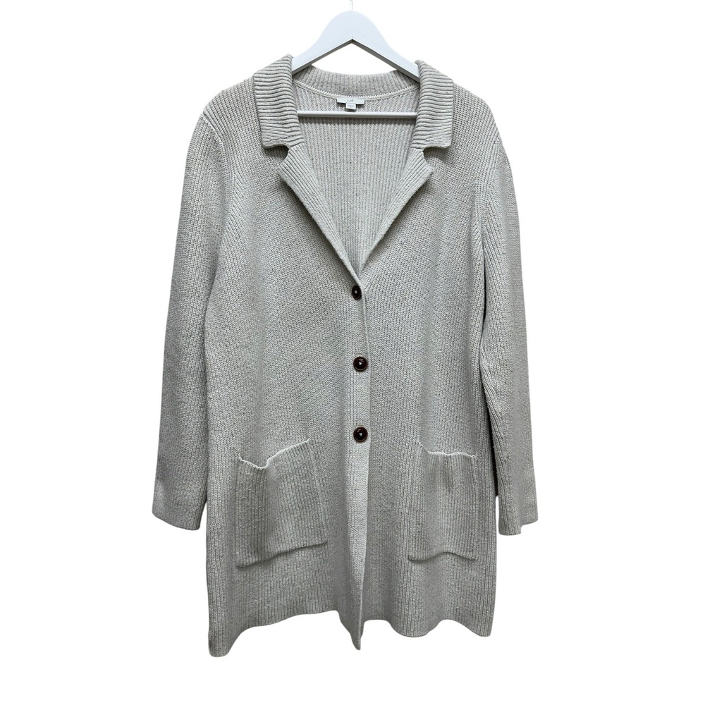 J.Jill Women XL Oatmeal Beige Cotton Silk Blend Knit Cardigan Sweater Jacket